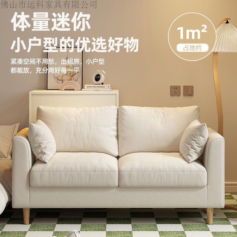 Sofa for Small Apartments, Nordic Minimalist Modern Bedroom Integrated Simple Internet-Famous Double Living Room Fabric Sofa with Solid Wood