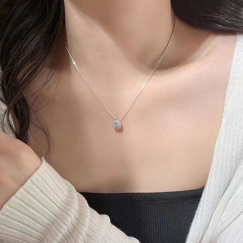 925 Silver-Plated Square Diamond Necklace 2023 New Popular Clavicle Chain Accessible Luxury Women's Spring Niche Design
