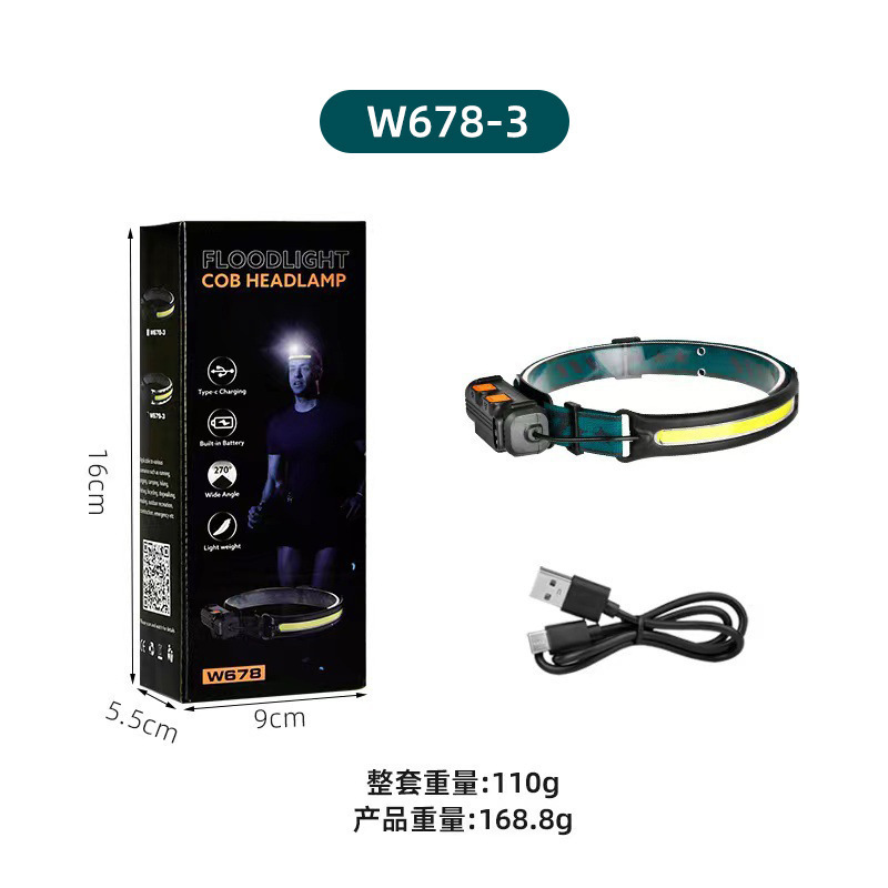 Cross-border nueva linterna montada en la cabeza luz de inducción de trabajo COB luz de cabeza calva fuerte luz de viaje al aire libre luz de pesca nocturna