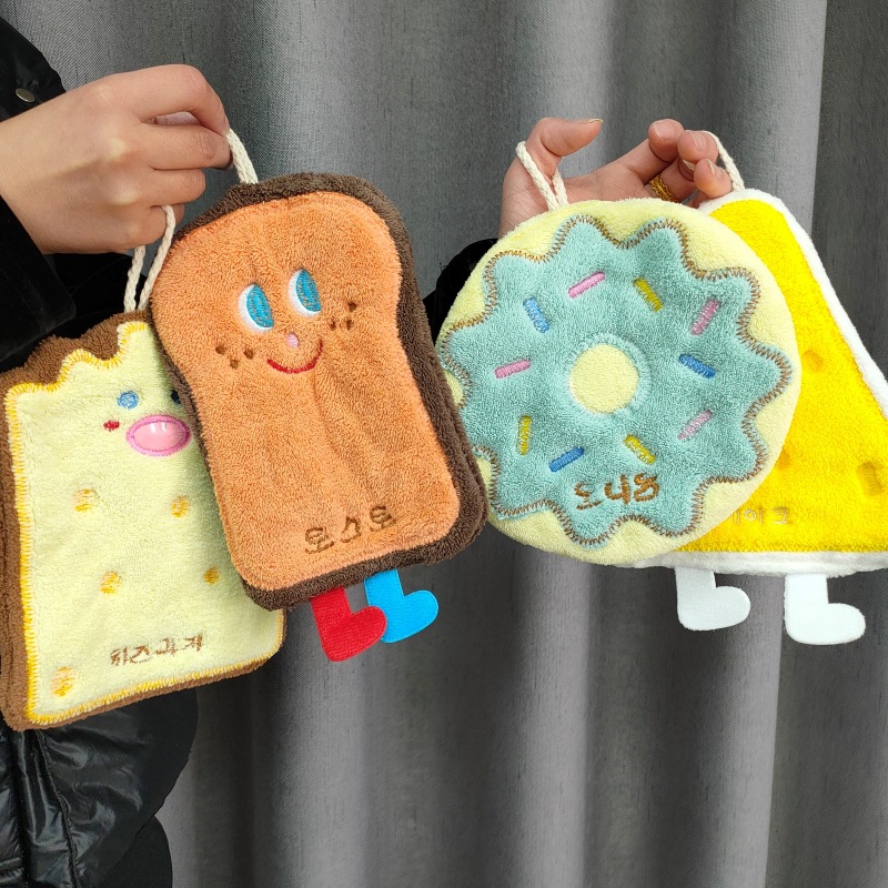 Cross-Border Baked Cheese Cartoon Hand Towel New Style Hanging Quick-Dry Cleaning Cloth Children's Thick Coral Fleece Handkerchief