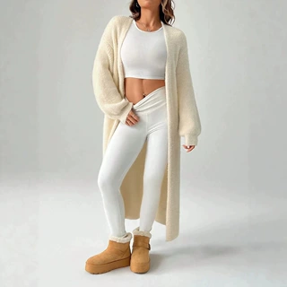 跨境wish春秋女装韩版百搭慵懒感外套舒适休闲通勤长款开衫潮流