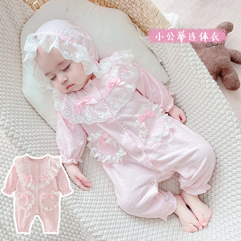 Spring and Autumn Baby 100-Day and One-Year-Old Photo Shoot Clothing, New Pure Cotton Infant Long-Sleeve Romper, Baby Girl Crawling Suit Wholesale