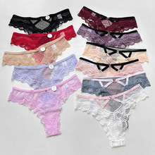 583T 欧美蕾丝波点网纱诱惑提臀透视性感低腰丁字裤镂空T裤女