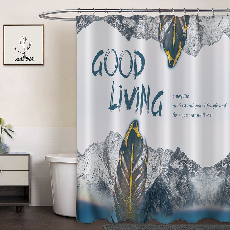 Cortina de ducha de poliéster impresa con hebilla de cortina de ducha de plástico baño cuarto de baño cortina de partición impermeable a prueba de moho