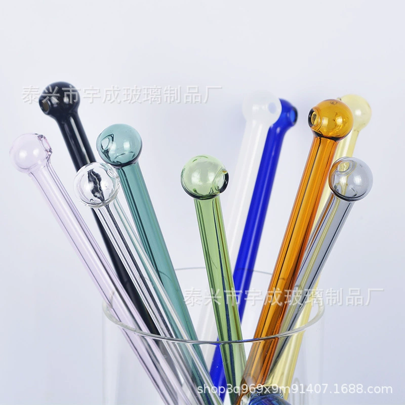 Креативная стеклянная соломка цветная круглая головка молочный чай соломка 8*200 мм высокая боросиликс многоцветная стеклянная соломка