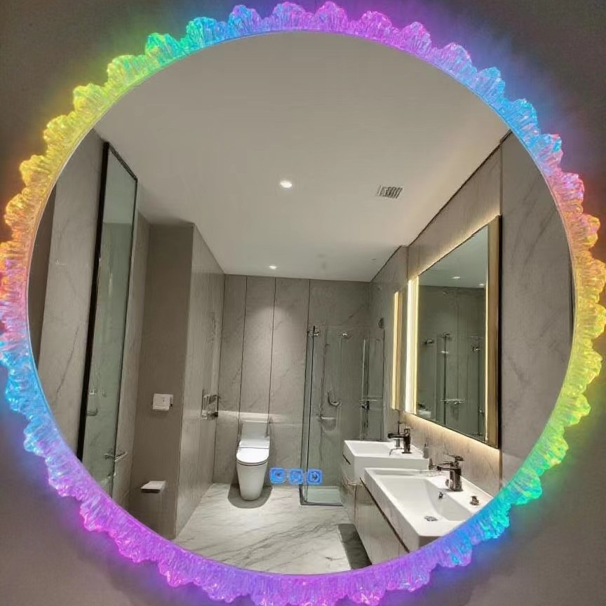 Bathroom Decorative Mirror with Light Luxury Atmosphere, Circular Light, Smart Custom Mirror, Wall-Mounted Acrylic Sunflower Bathroom Mirror
