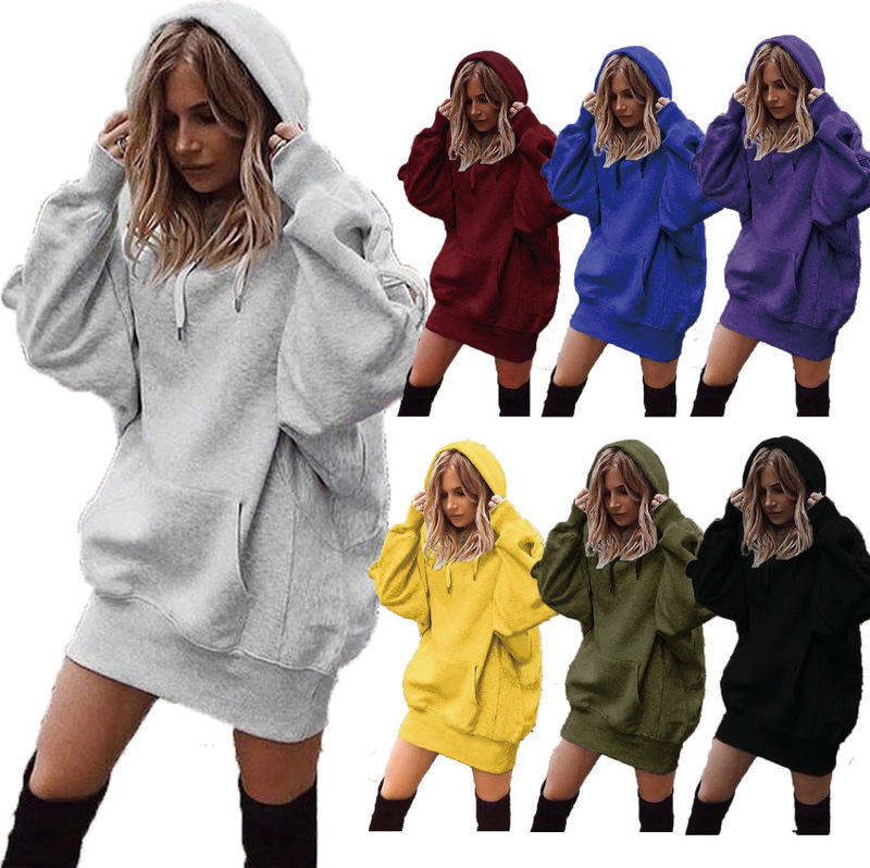 2025 Amazon Internet Celebrity European and American Autumn and Winter Fashion Women's Pure Color Pullover Loose Fleece Hooded Sweatshirt for Women