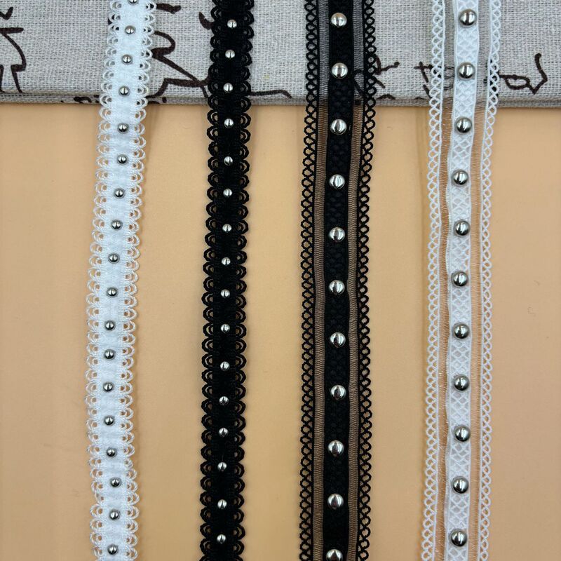 In-Stock Black and White Elastic Band with Rivet Lace, Four-Prong Claw Nails, Handmade DIY Neckline Placket Webbing Accessories