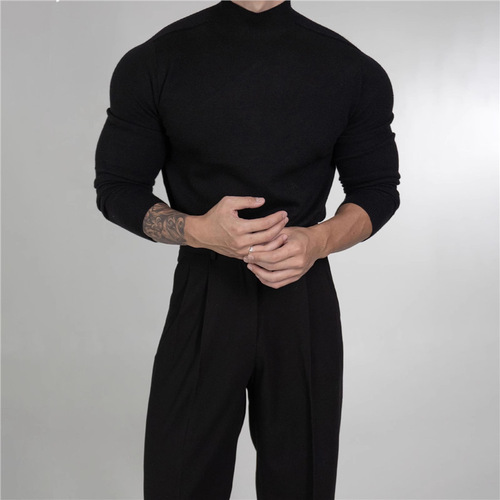 Men's Half-Turtleneck Knitted Sweater—Autumn/Winter New Arrival, Korean Style, Trendy, All-Match, Slim-Fit Fleece-Quilted Base Layer Pullover