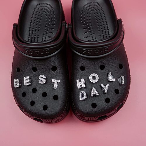 Crystal Diamond Alloy Letter Croc Shoe Shoe Buckle Shoe Flower Silver Letter Cross-Border Amazon Croc Shoe Decorative Buckle