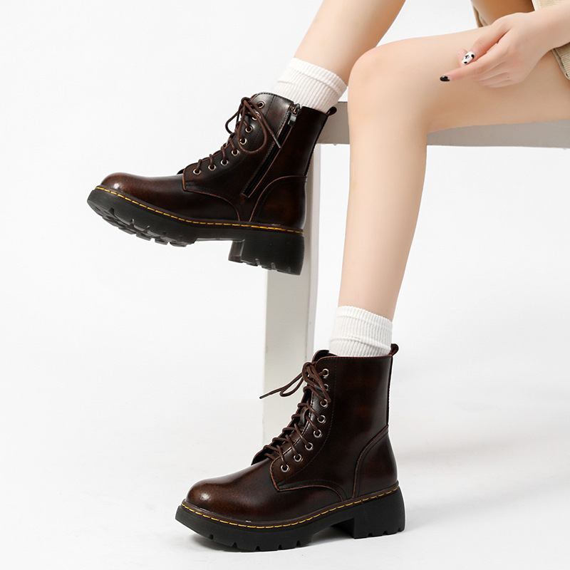 2021 Autumn and Winter Simple Lace-up Thick Bottom Vintage Boots Thick Bottom Martin Boots Women's Boots British Style Lace-up Trendy Boots 2021 Autumn and Winter Simple Lace-up Thick Bottom Vintage Boots Thick Bottom Martin Boots Women's Boots British Style Lace-up Trendy Boots