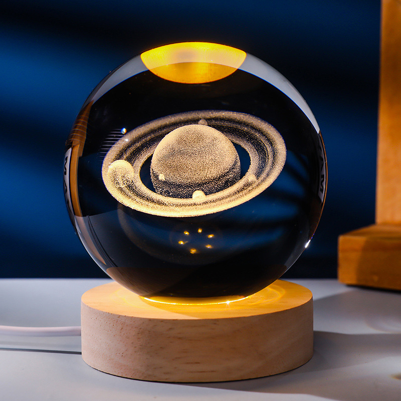 Escultura interior 3d bola de cristal transfronteriza luz de noche base de madera maciza decoración literaria pareja compañeros de clase cumpleaños regalo creativo
