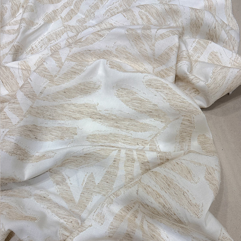 亚麻棉麻本色叶子提花剪花衬衫连衣裙服装面料包包家纺布料t860