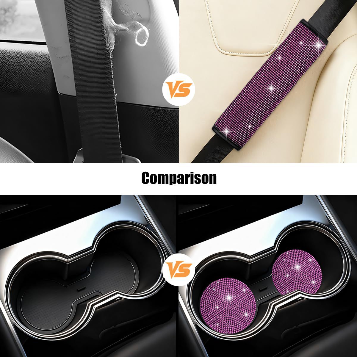 11-Piece Car Interior Set with Diamond-Encrusted Steering Wheel Cover, Car Hook, Glasses Holder, One-Touch Start Ring