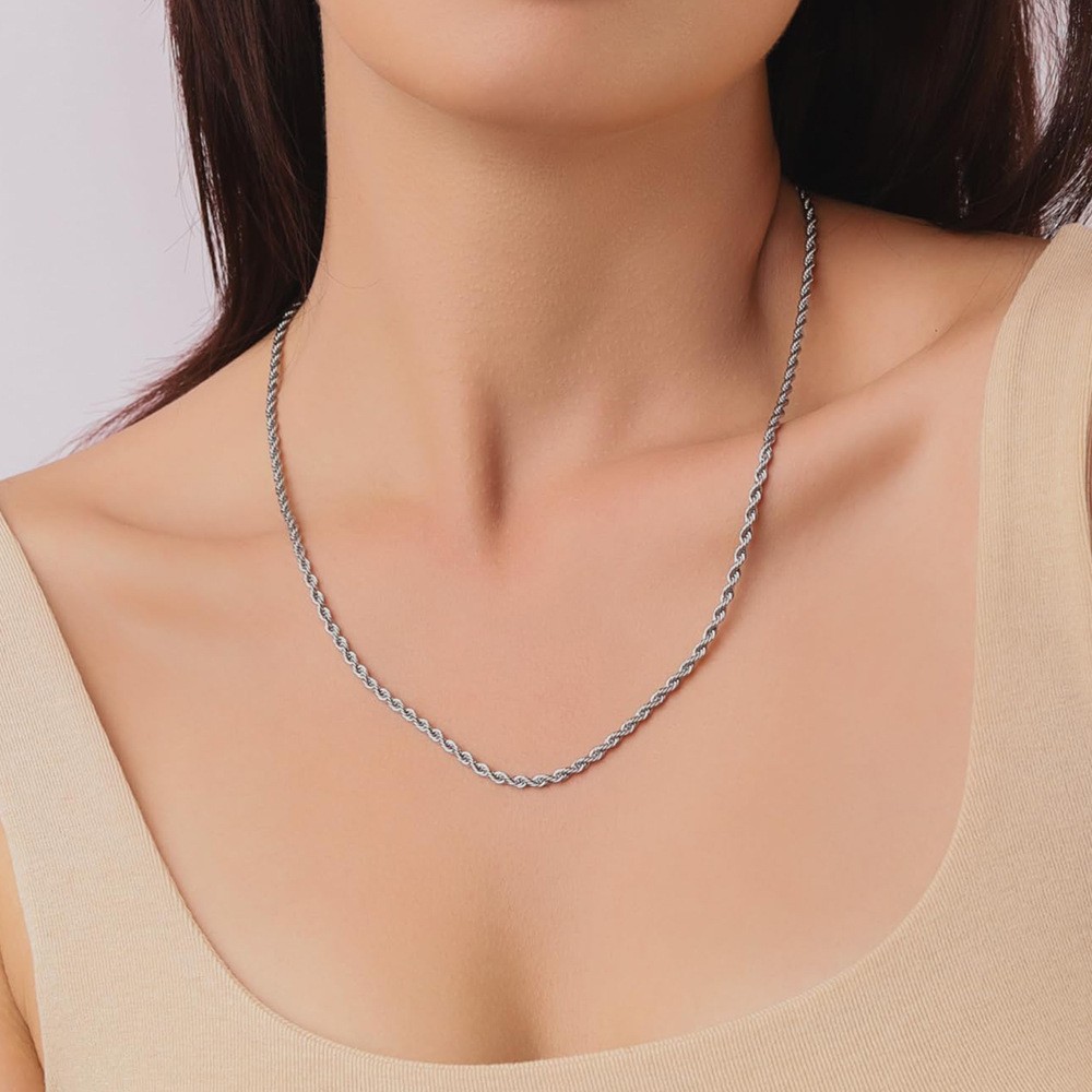 Collar de cadena de giros de plata de ley 925 cadena de plata de verano para mujer cadena de cuerda de cáñamo cadena de suéter de torsión de todo fósforo de alta gama para hombre