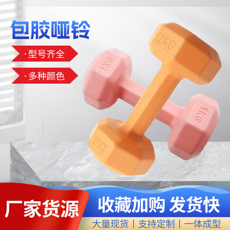 Manufacturer Wholesale Dumbbells Women's Fitness Equipment Home Barbell for Arm Training Children's Rubber-Coated 2kg Pair of Equipment