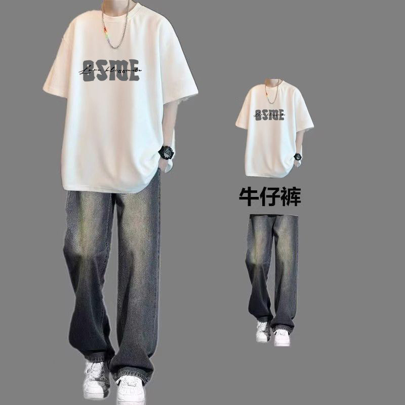 Shop's Popular Classy Casual Suit for Men, New Summer Short-Sleeved T-Shirt with Jeans, Handsome Men's Style