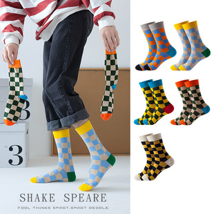 Retro style plaid tube socks men's ins fashion cotton lovers socks European and American adult fashion brand stockings women wholesale
