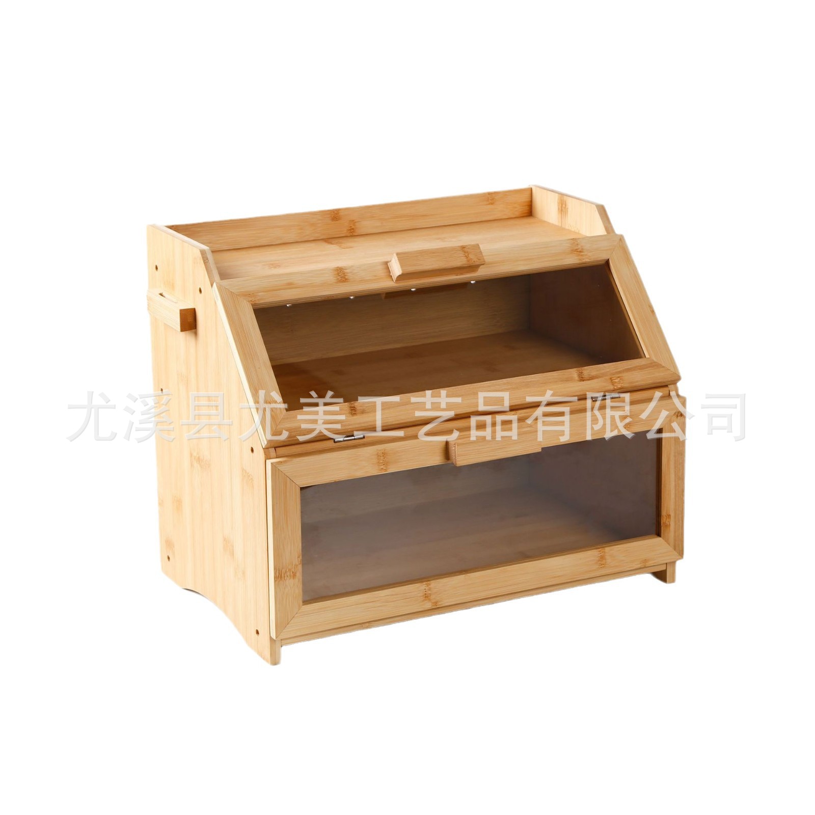 Caja de pastel de madera transfronteriza caja de almacenamiento de pan caja de pan de bambú con caja de almacenamiento de doble capa de cocina de vidrio transparente