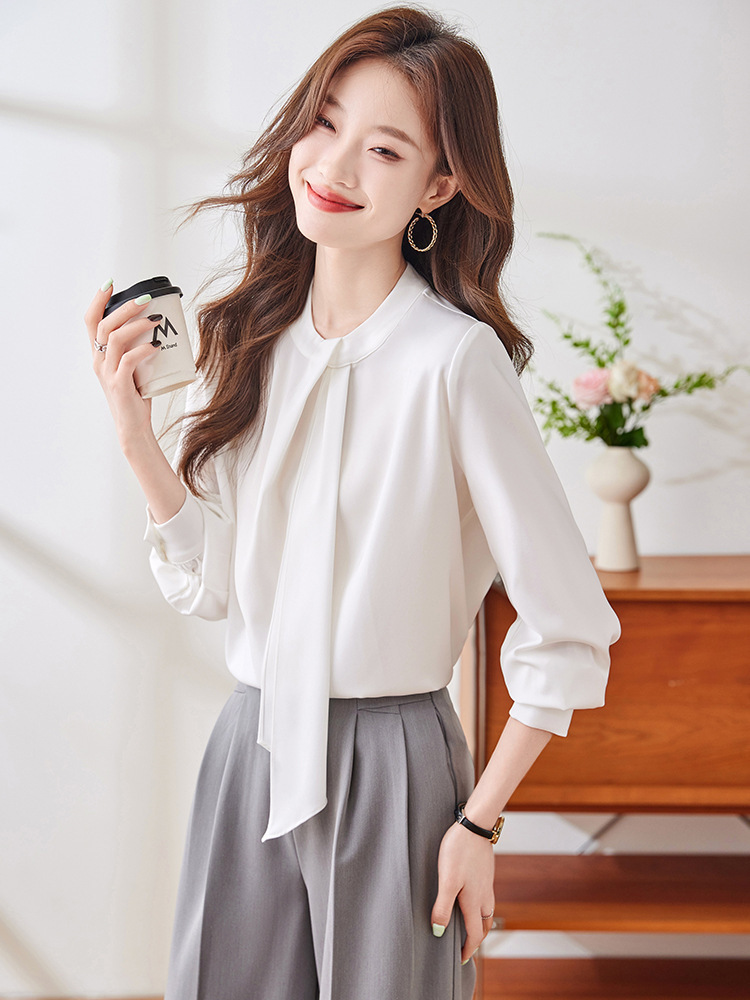 레드 쉬폰 셔츠 여성의 봄과 가을 2024 새로운 간단한 통근 올 매치 캐주얼 우아한 셔츠