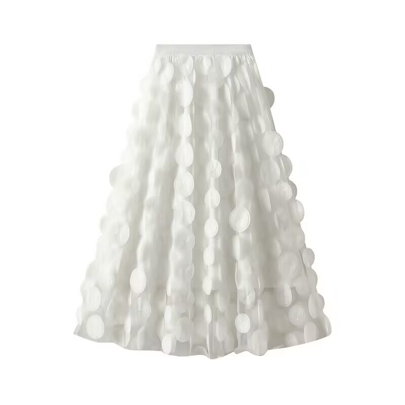 Polyester Fabric Type Summer Spring Streetwear Round Dots Solid Color Polyester Midi Dress Skirts