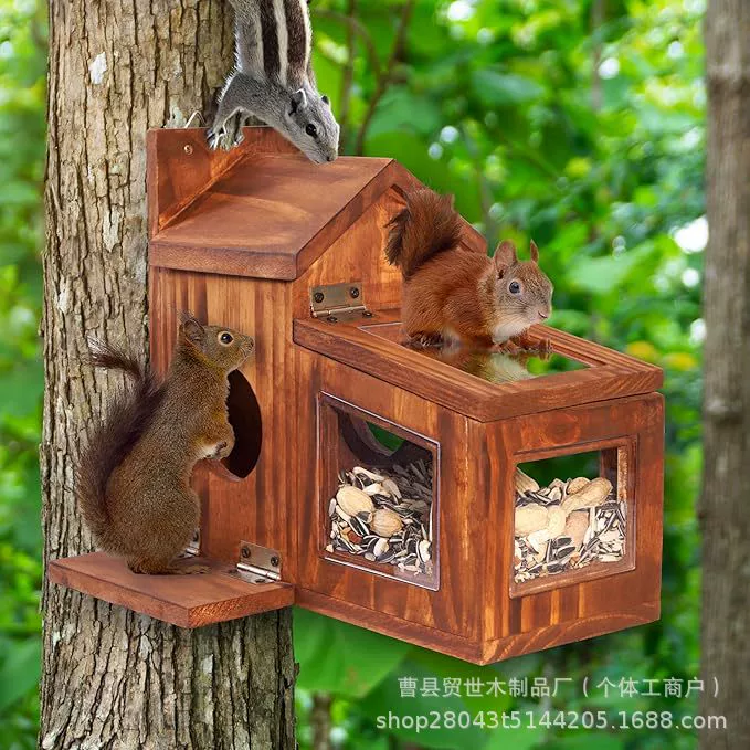 Кормушка для белок из дерева для улицы, садового декора, кормушка для питомцев, стол для хомяков, настенная кормушка для птиц