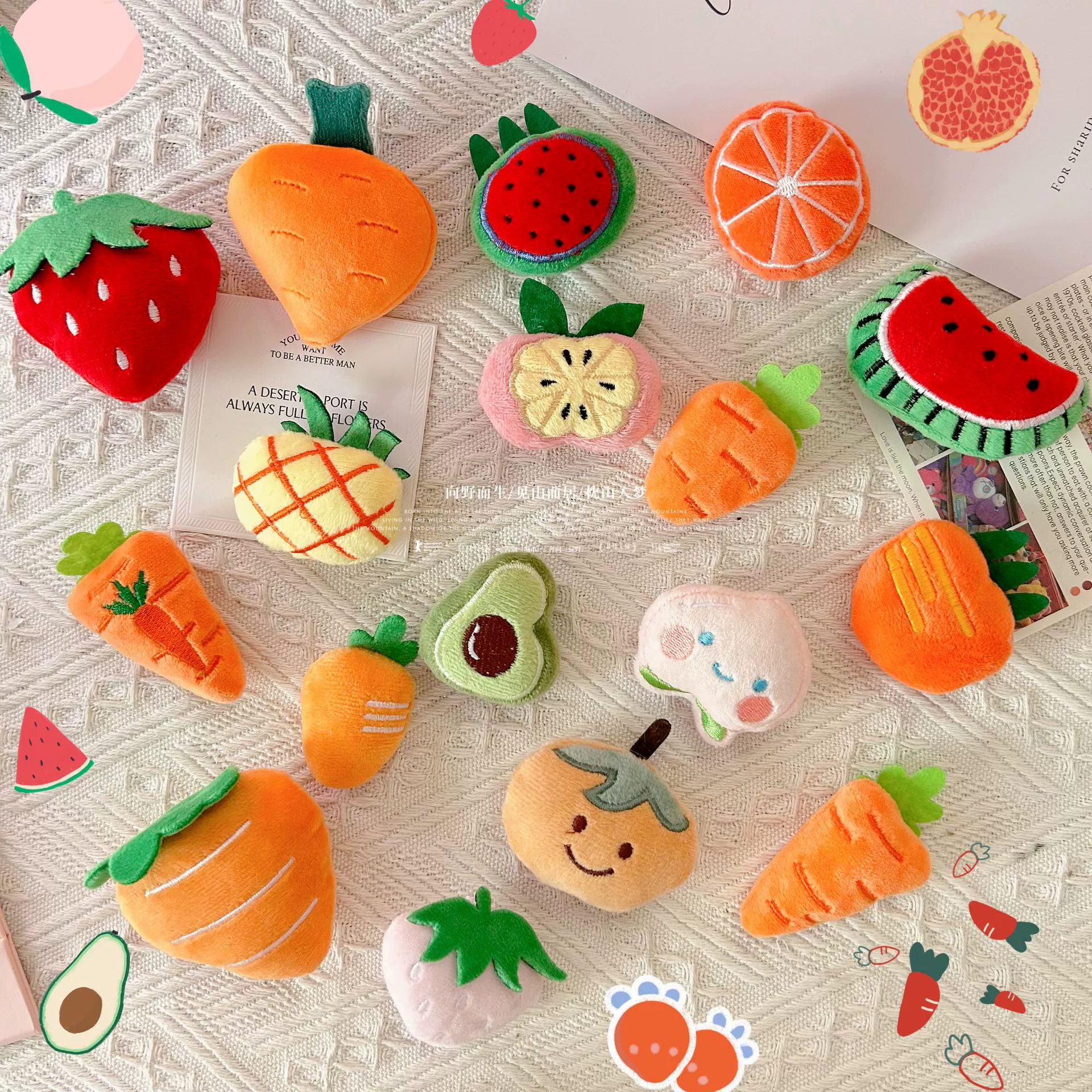 Cute plush cartoon carrot brooch, fruit oil, pin, accessory, scarf, socks, pijama, strawberry with accessories