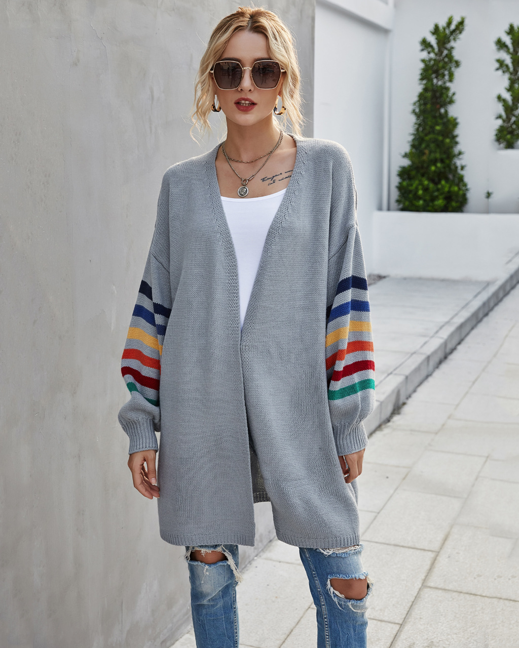 Women's Clothing patchwork loose large size sweater sweater jacket _voghion.com