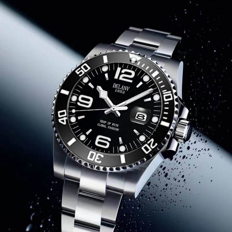 Fashion water ghost steel belt men's business atmosphere calendar luminous watch quartz watch non-mechanical watch youth fashion