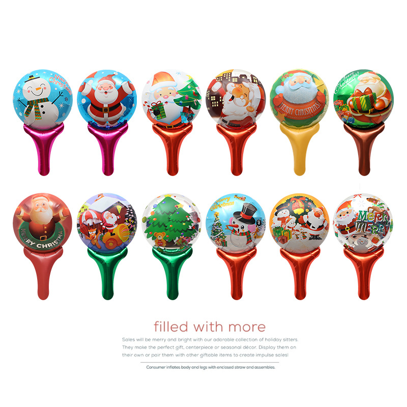 Evento de la tienda de Navidad, regalo de empuje, regalo, juguete, globo, Papá Noel, caricatura, globo de mano que golpea un palo_voghion.com