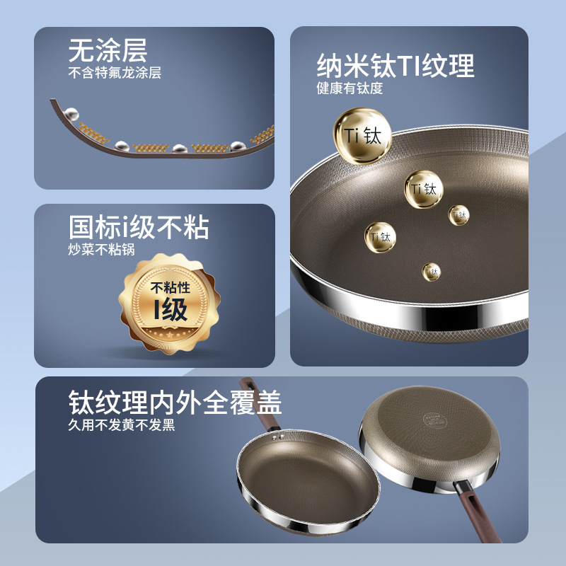 Pan doméstico 2024 nuevo tipo de titanio sin recubrimiento no pegajoso titanio 316 acero inoxidable profundizar titanio