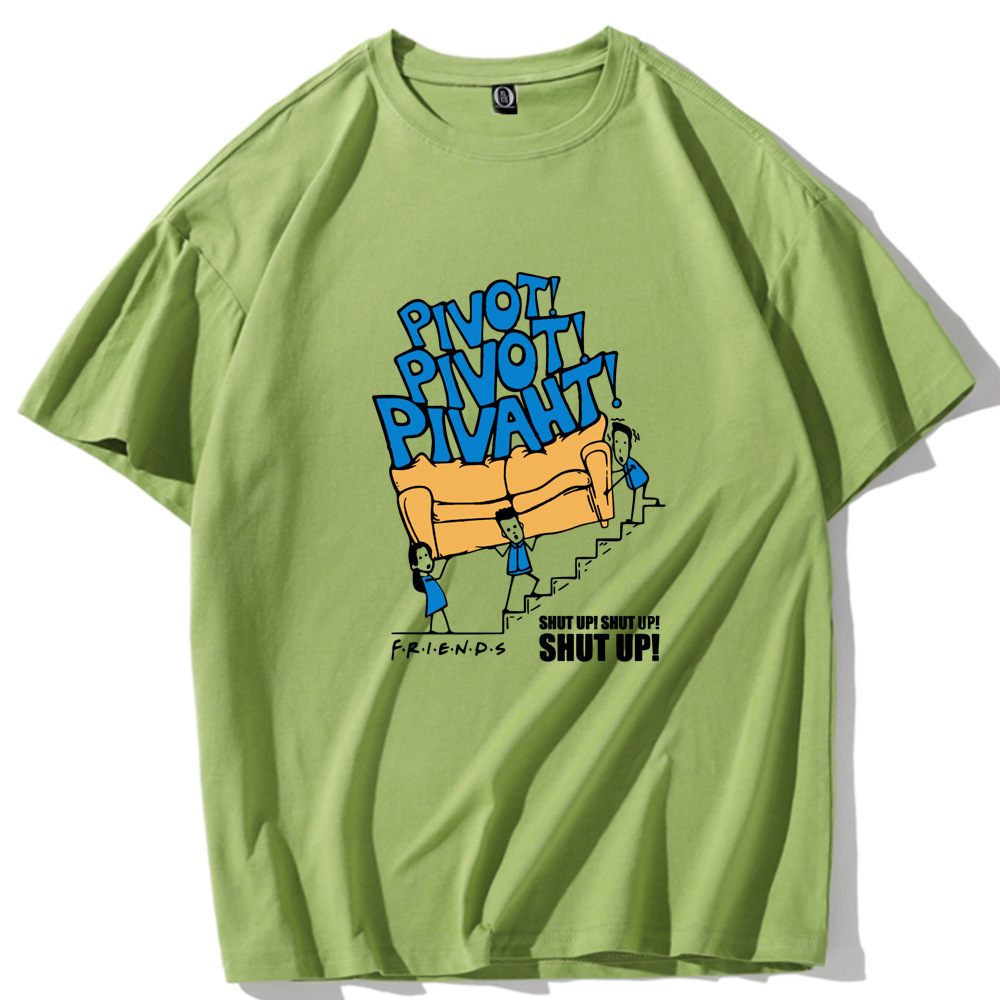 Camiseta Casual de Cuello Redondo y Corte Regular de la Serie de Televisión Hot Friends Pivot Shut Up 2024