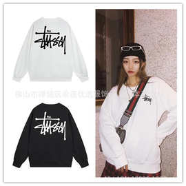 原标跨境新款潮牌stu巡演经典字母印花圆领毛圈卫衣一件代发