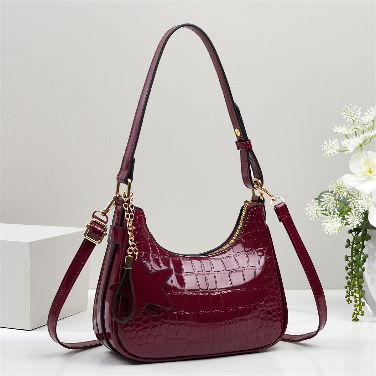 Bolso de piedra exquisita temperamento de moda bolso de media luna casual versátil bolso de hombro único bolsos transfronterizos