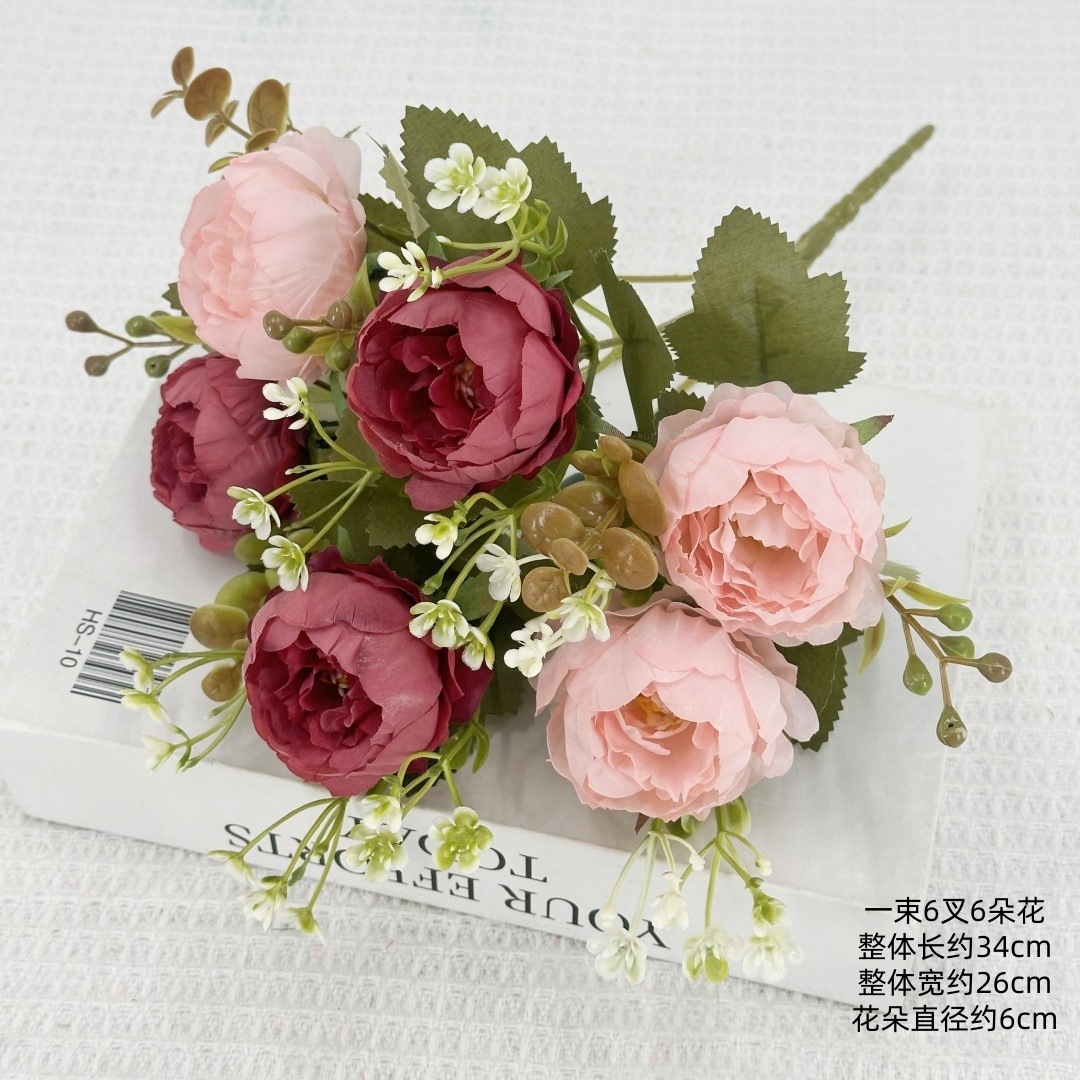 Flor al por mayor imitación de 6 peonía de otoño pequeña peonía artículos de boda decoración para el hogar flores falsas flores hechas a mano flores peonía