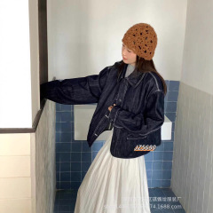 琪镌绘制秋季新款设计感小众翻领牛仔外套女时尚休闲宽松上衣5680