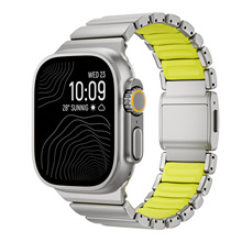 适用于apple watch10苹果一珠磁吸金属硅胶表带钛钢不锈钢表带