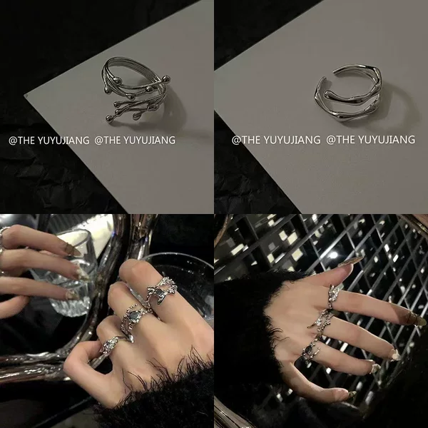 Niche High-End Liquid Gemstone Inlaid Ring with Sparkling Effect, Instagram-Style High-End Open Ring, Irregular Ring