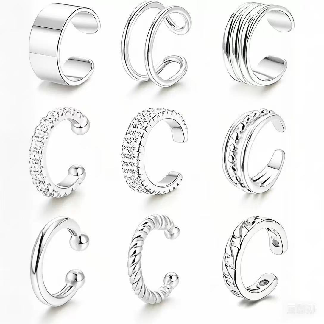 Clip para la oreja sin perforar de 9 piezas de venta caliente de Amazon Clip para la oreja sin perforar tipo aro redondo plateado Clip para la oreja ajustable