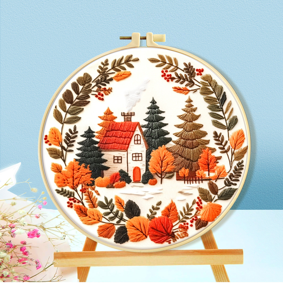 Nuevo Kit de Bordado Transfronterizo de Otoño, Paisaje Bosque Encantador, Material para Principiantes, Fabricante de Bordados, Venta al por Mayor