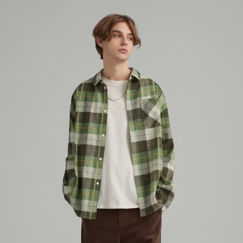 Retro Grid Long-Sleeve Shirt for Men - Autumn Hong Kong Style - Loose Casual Versatile Collar Shirt - Trendy Men's Autumn/Winter