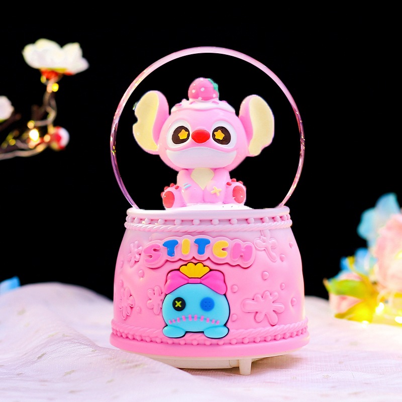 Pequeño libro rojo explosión dulce oso amarillo bola de cristal adornos luminosos giratorios caja de sonido regalos de vacaciones para niños