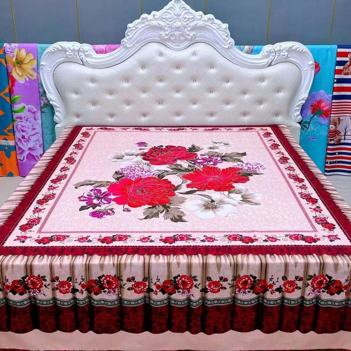 爆款床单单件双人全包围磨毛加厚高仿床裙四季通用厚床单1.8x2米