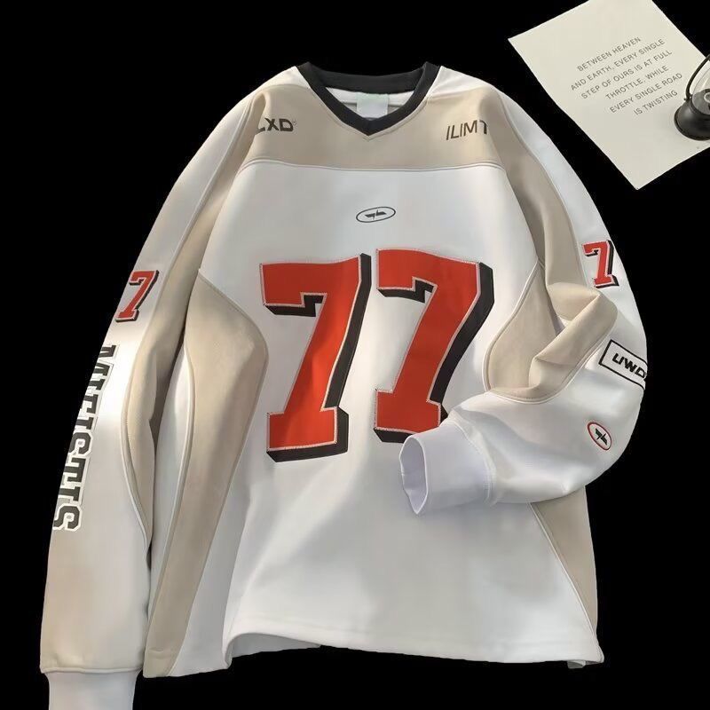Autumn and winter American retro basketball sweatshirt for men and women, racing baseball hockey couple pullover long-sleeve top