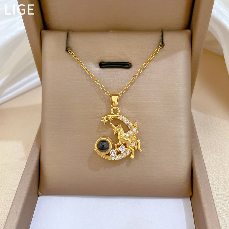 Pegasus Moon Projection Pendant Necklace Titanium Steel Jewellery_voghion.com