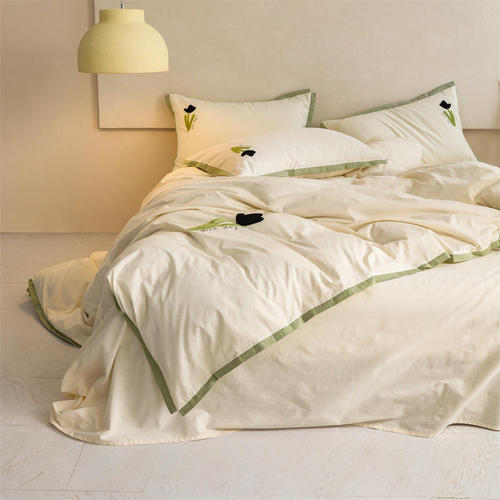Selected Grade A Cotton Washed Quilt Set 100% Pure Cotton Bedding Set for Dormitory (3-Piece Set Including Bedspread, Pillowcase, and Bed Skirt)