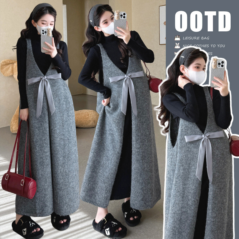 Real Shot of the New Autumn and Winter High-Quality Korean Style Half Turtleneck Dress + Vest Dress That Can Be Worn Front and Back