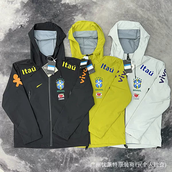 Foreign trade Brazilian hardshell jacket Neymar style football unisex windbreaker hooded jacket national team jacket