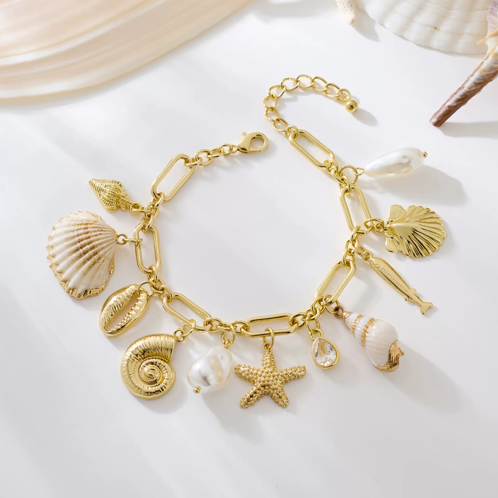 亚马逊跨境欧美海贝手链时尚度假风夏季海滩串珠海洋贝壳手链批发