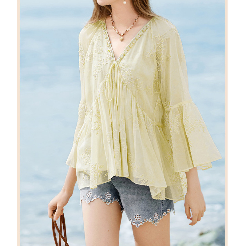 French Floral V-Neck Chiffon Shirt for Women 2026 Summer New Style Babydoll Shirt Age-Reducing Ruffle Top S96S022 French Floral V-Neck Chiffon Shirt for Women 2026 Summer New Style Babydoll Shirt Age-Reducing Ruffle Top S96S022
